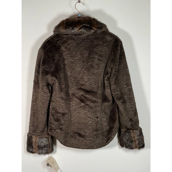 NEW NWT Tasha Polizzi Brown Textured Jacket Faux Fur Collar & Cuffs S M L XL - Picture 3 of 11